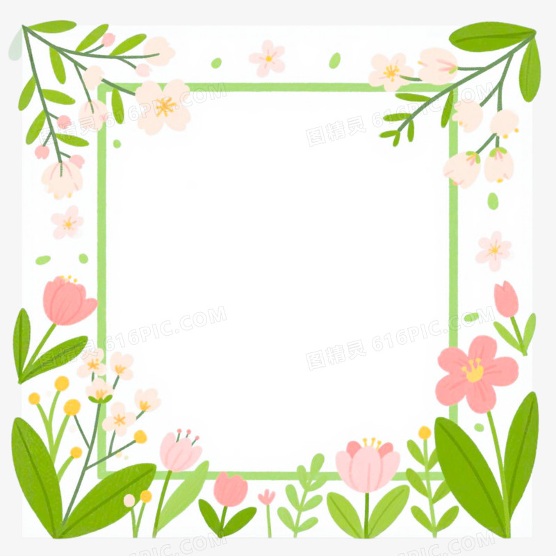 插画风格春日边框免抠元素