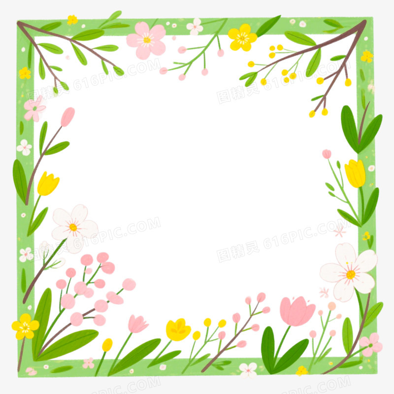 插画风格春日边框免抠元素