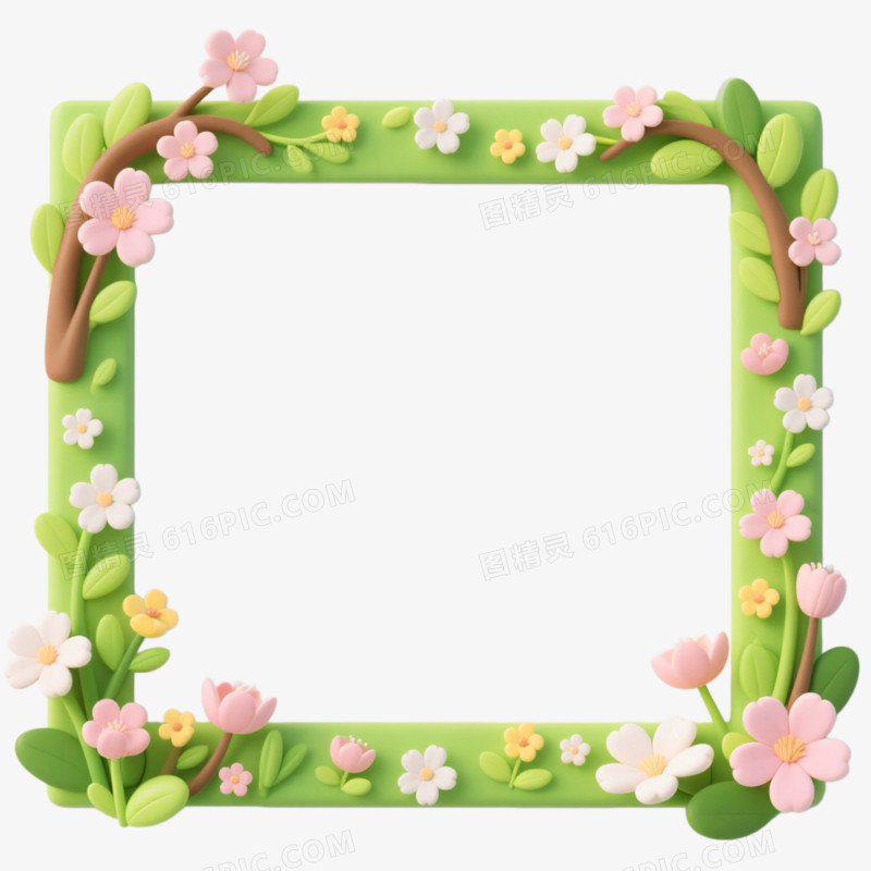 3D插画风格春日边框免抠元素