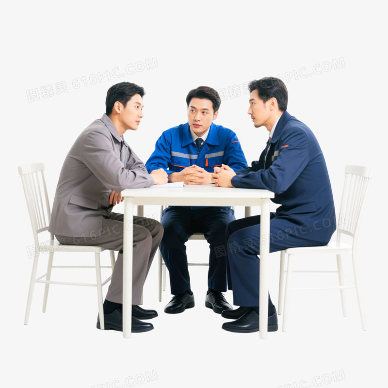 摄影实景风格3个员工讨论免抠元素