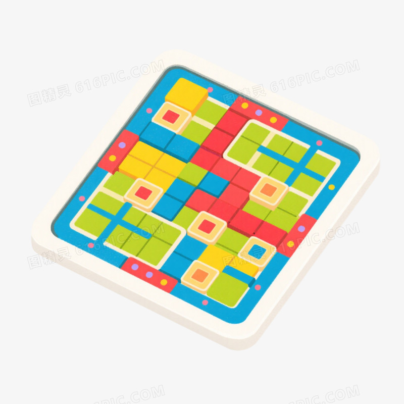 插画风格益智类华容道玩具免抠元素