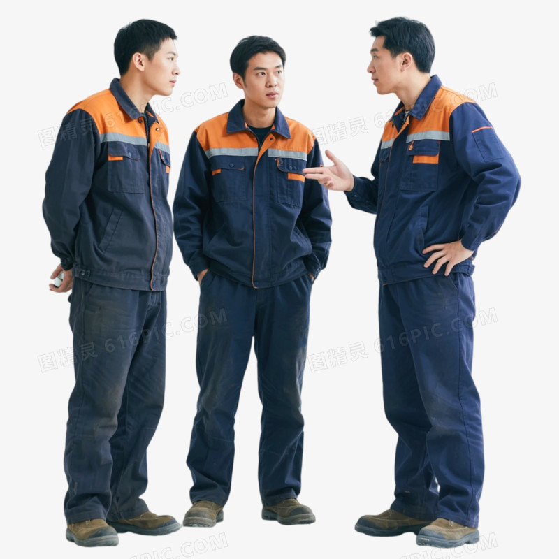 摄影实景风格3个工人讨论免抠元素