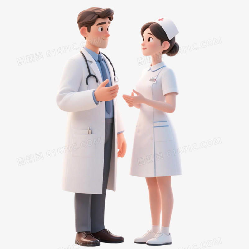 C4D手绘插画风格医生护士讨论免抠元素