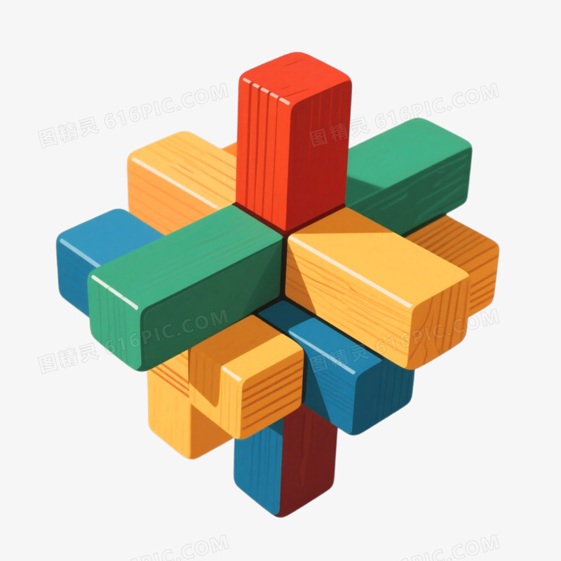 插画风格益智类孔明锁玩具免抠元素