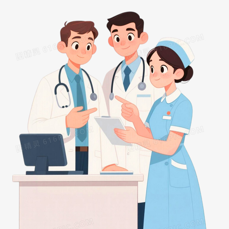 手绘插画风格医生护士讨论免抠元素