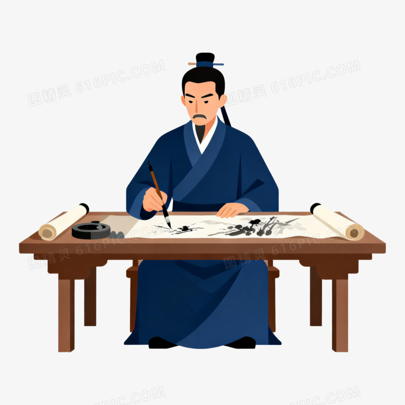 扁平风古风男子画作免抠元素