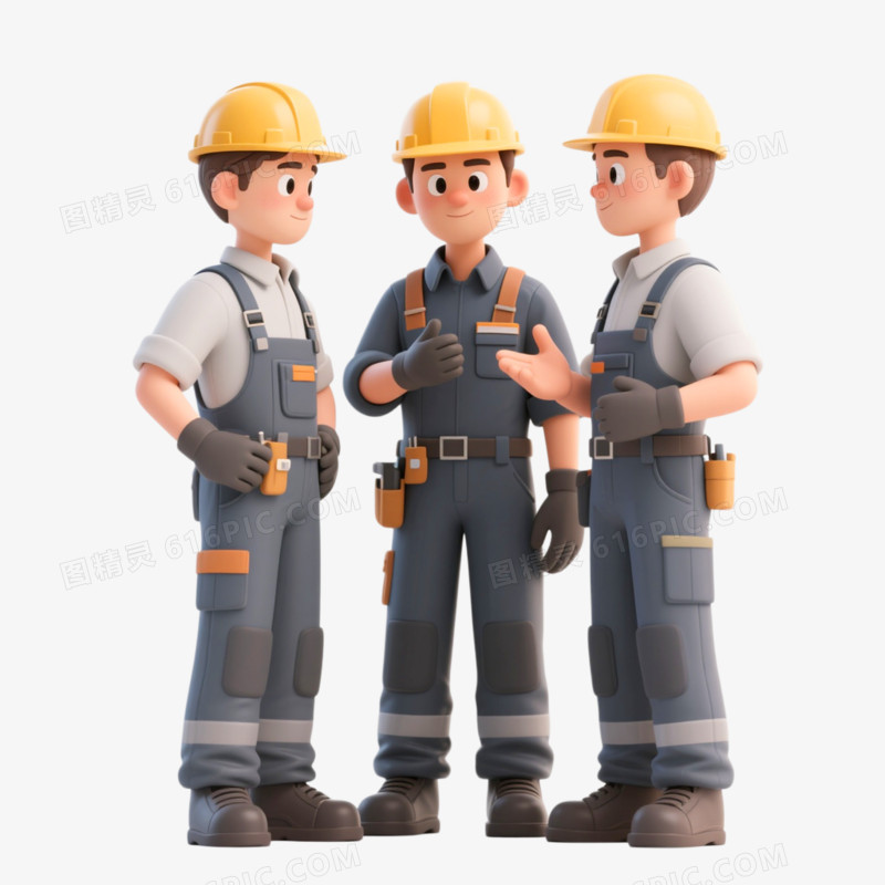 C4D手绘插画风格3个工人讨论免抠元素