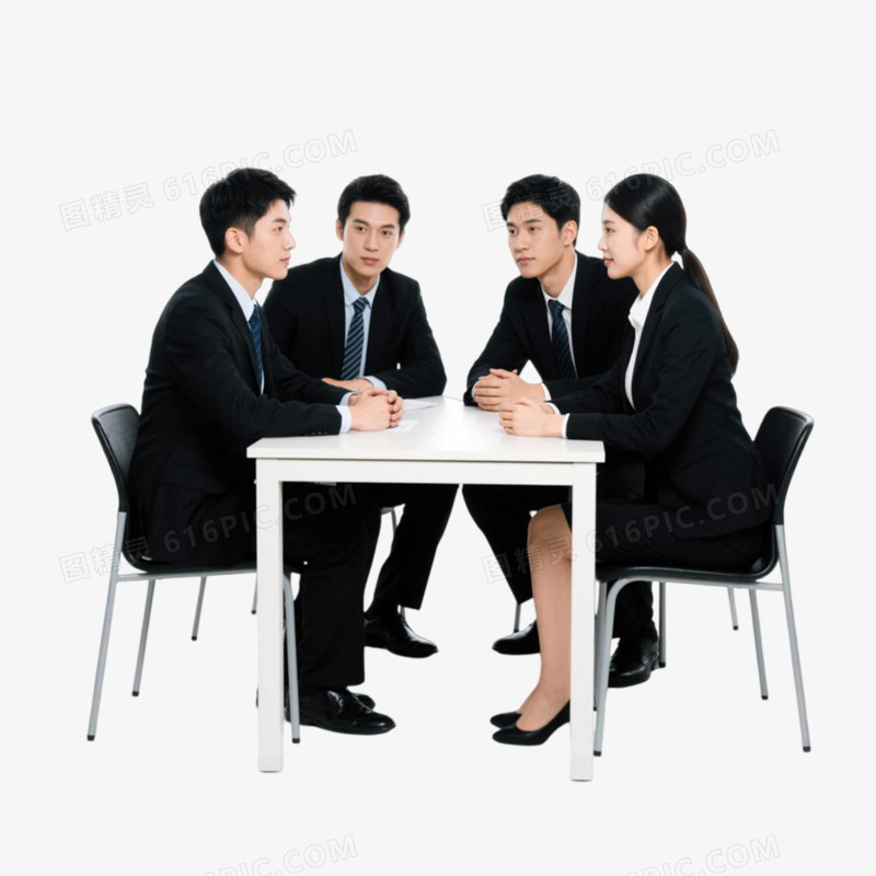 摄影实景风格4个员工讨论免抠元素