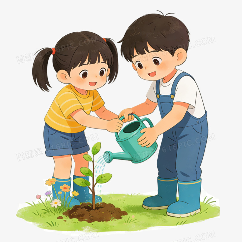 卡通手绘风植树节免抠元素