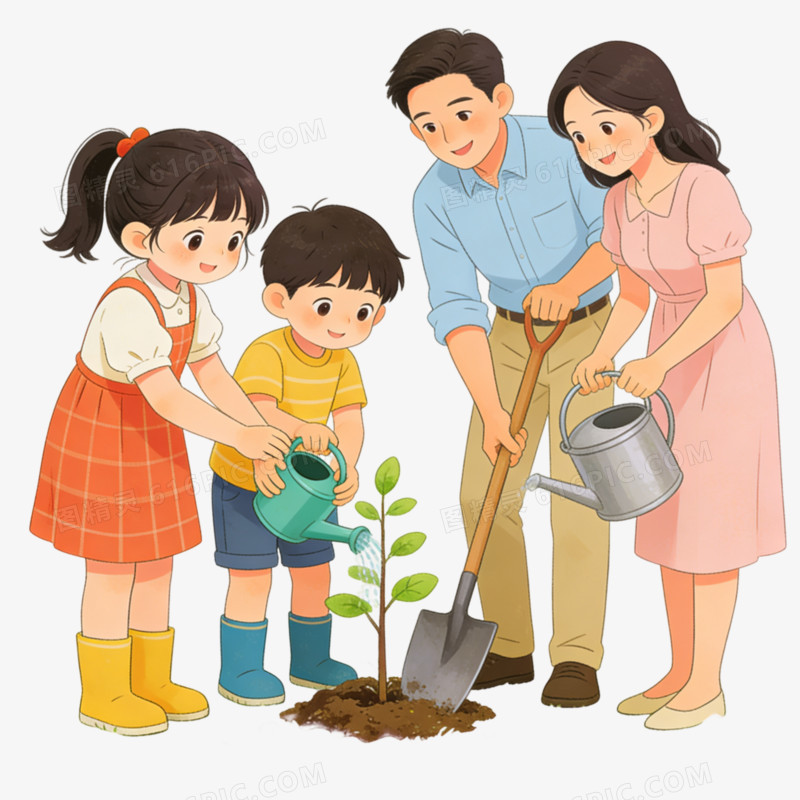 卡通手绘风植树节免抠元素