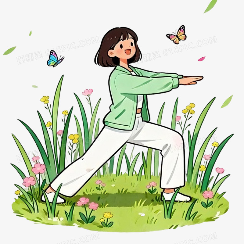 卡通手绘风立春瑜伽免抠元素