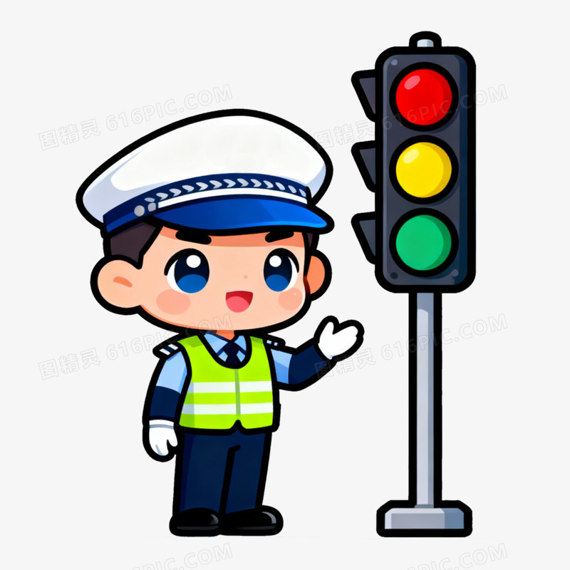 扁平风Q版交警红绿灯免抠元素