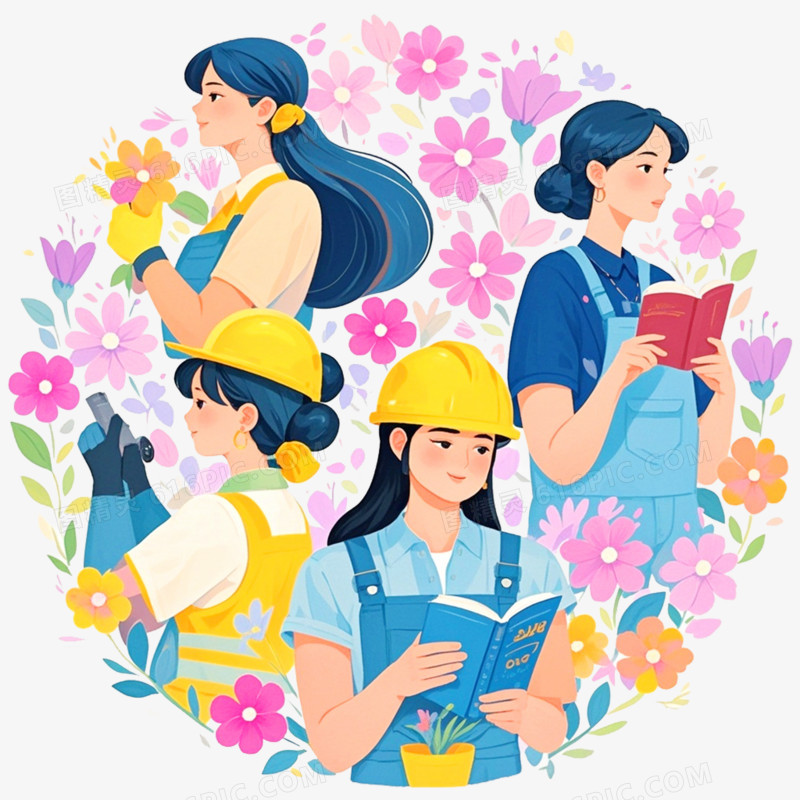 卡通手绘三八妇女节女性形象免抠元素
