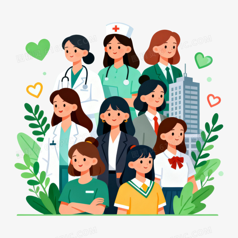 扁平风女神节女性职业免抠元素