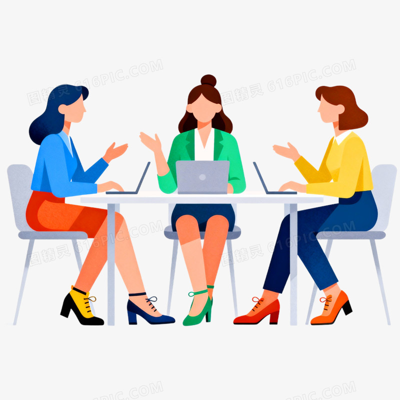 卡通手绘办公职员讨论场景免抠元素
