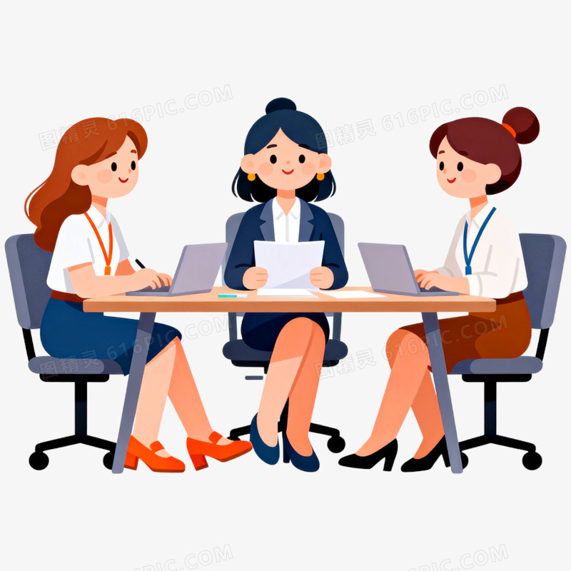 卡通手绘办公职员讨论场景免抠元素
