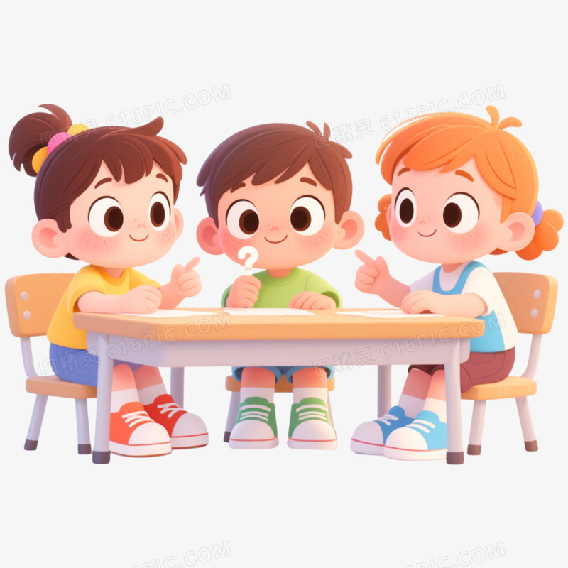 卡通手绘学生讨论场景免抠元素