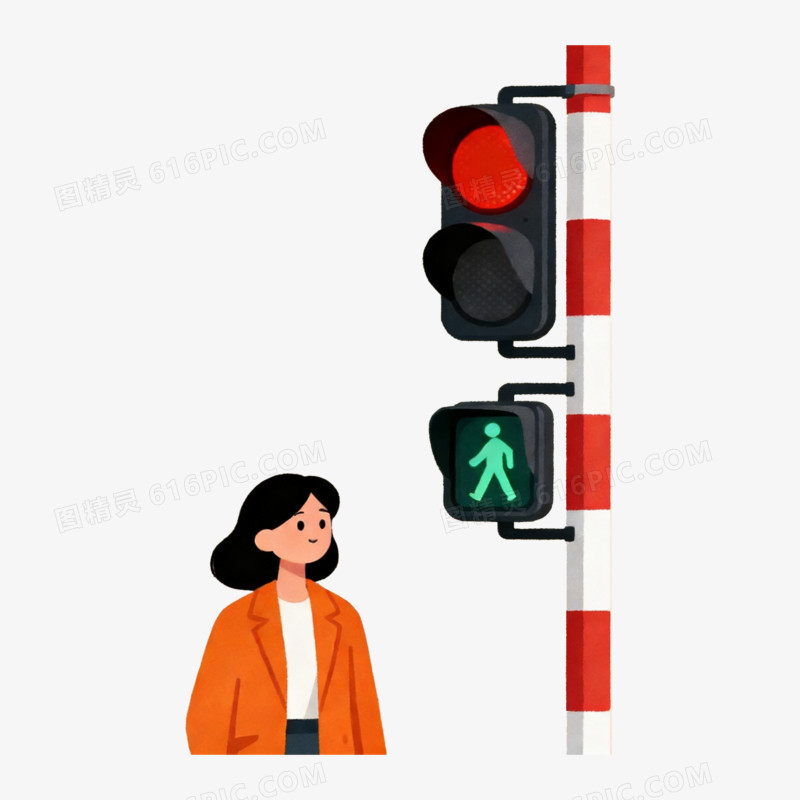 扁平风行人过红绿灯免抠元素