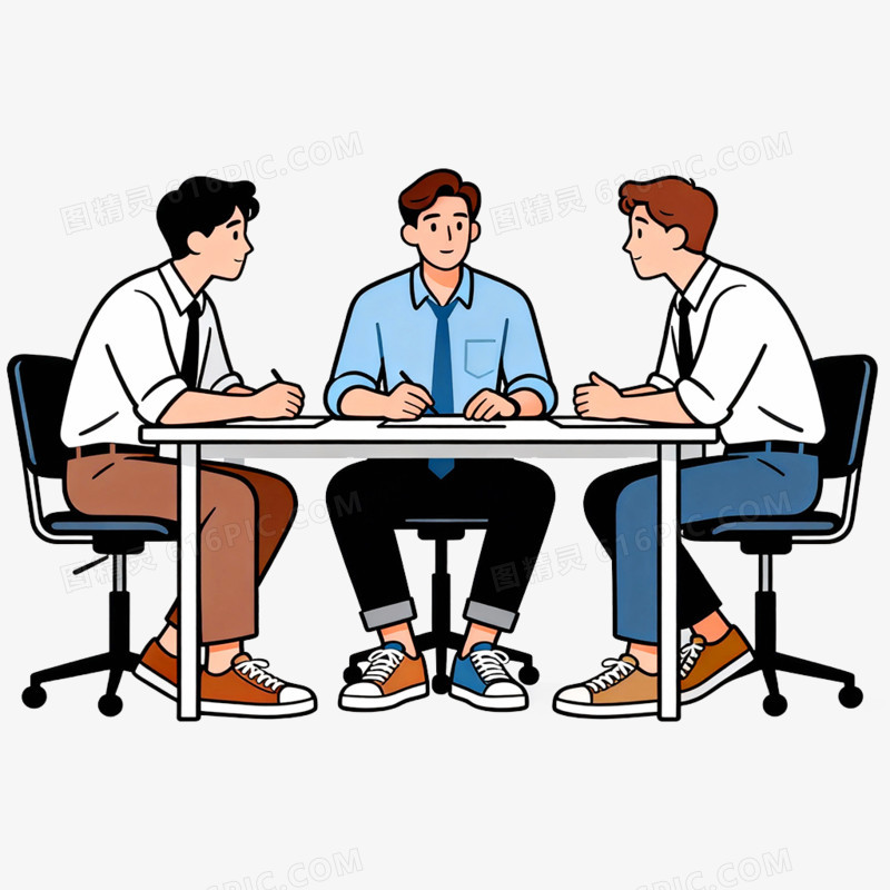 卡通手绘办公职员讨论场景免抠元素