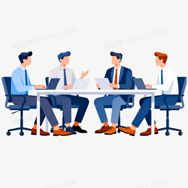 卡通手绘办公职员讨论场景免抠元素