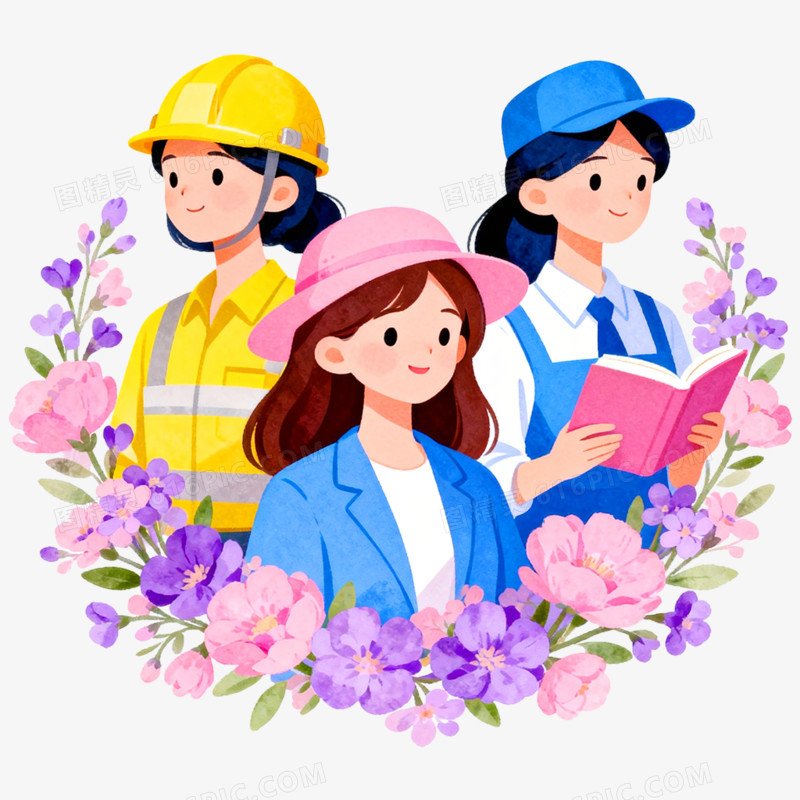 卡通手绘三八妇女节女性形象免抠元素