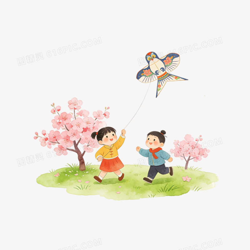 立春时节小孩子放风筝ai免抠元素