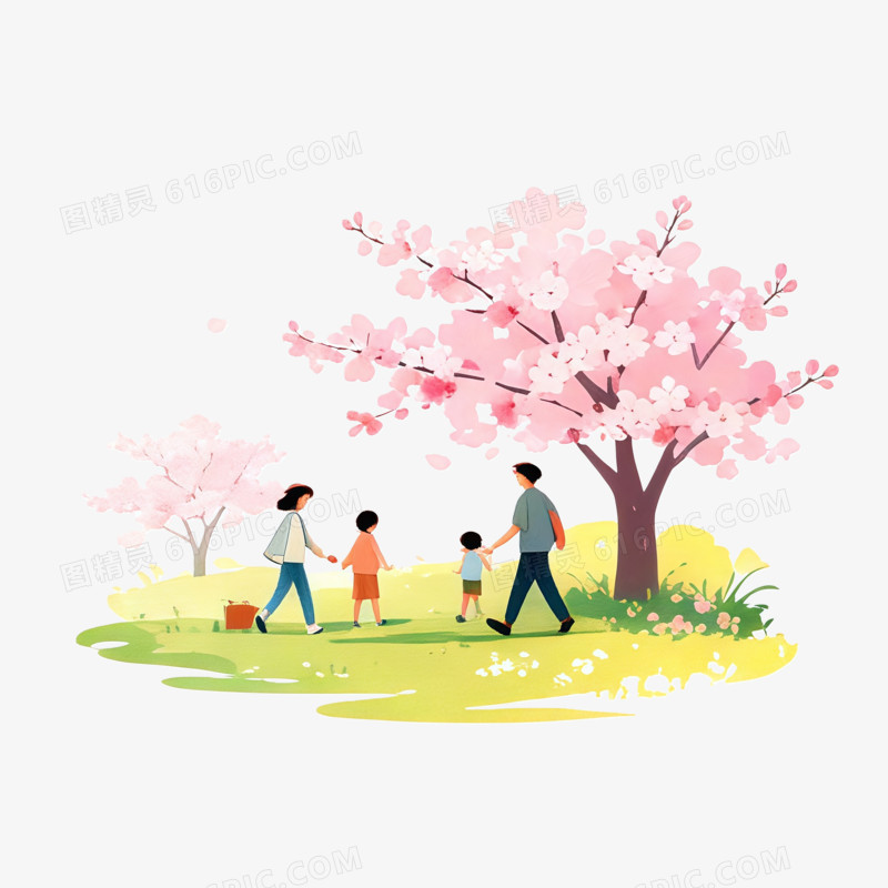 立春时节一家人的游春ai免抠元素