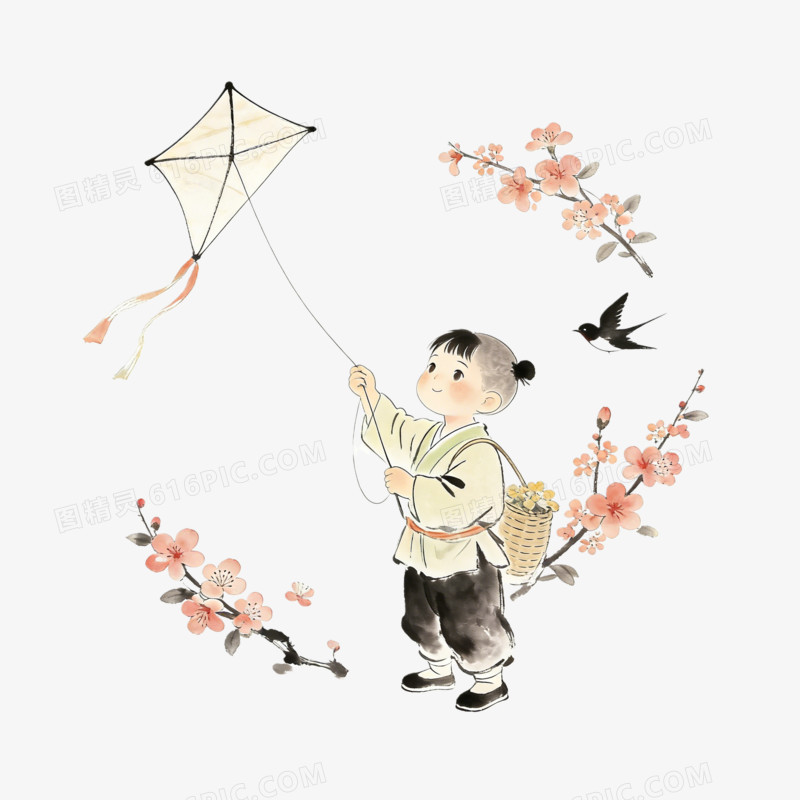 立春时节童子放风筝ai免抠元素