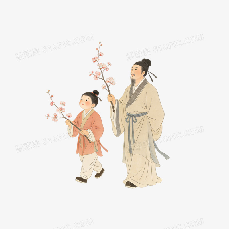 立春时节古人游春ai免抠元素