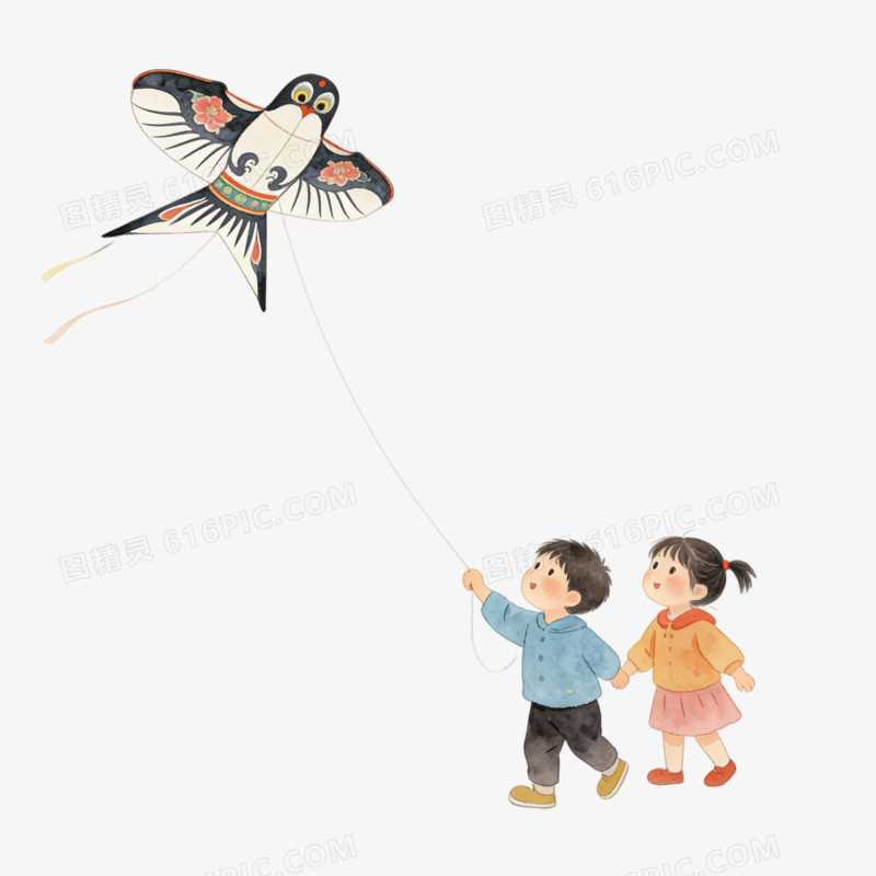 立春时节孩童放风筝ai免抠元素