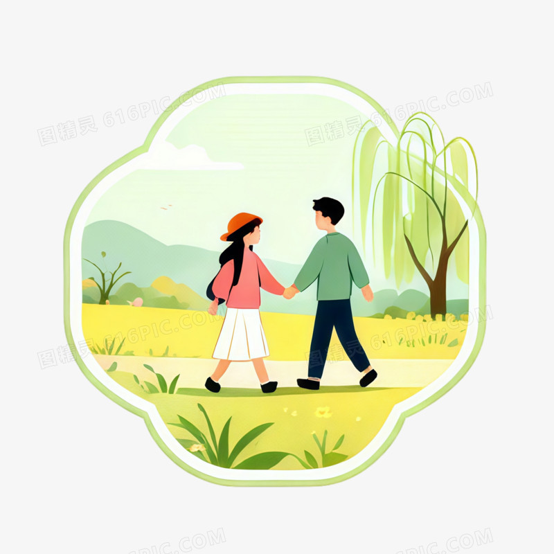 立春时节情侣游春ai免抠元素