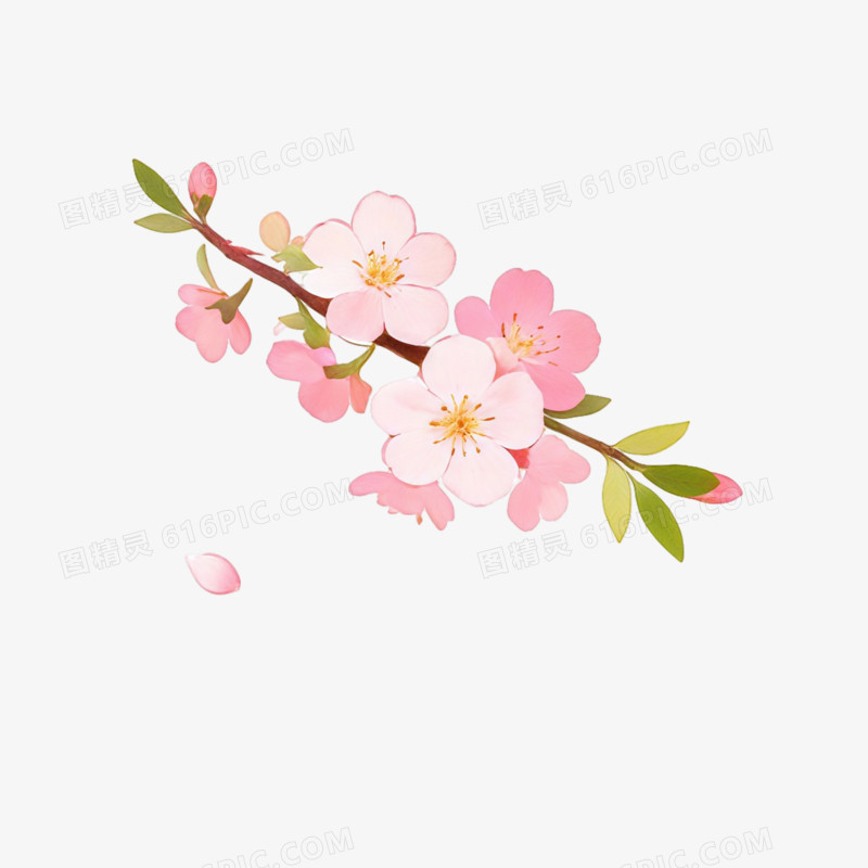 立春时节一枝桃花ai免抠元素