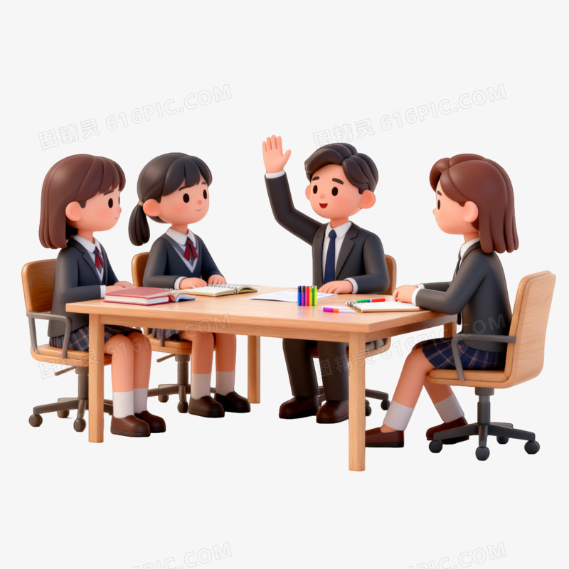 工作学习商务讨论研究交流学生举手ai免抠元素