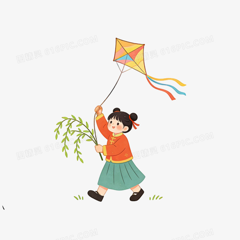 立春时节女孩放风筝ai免抠元素