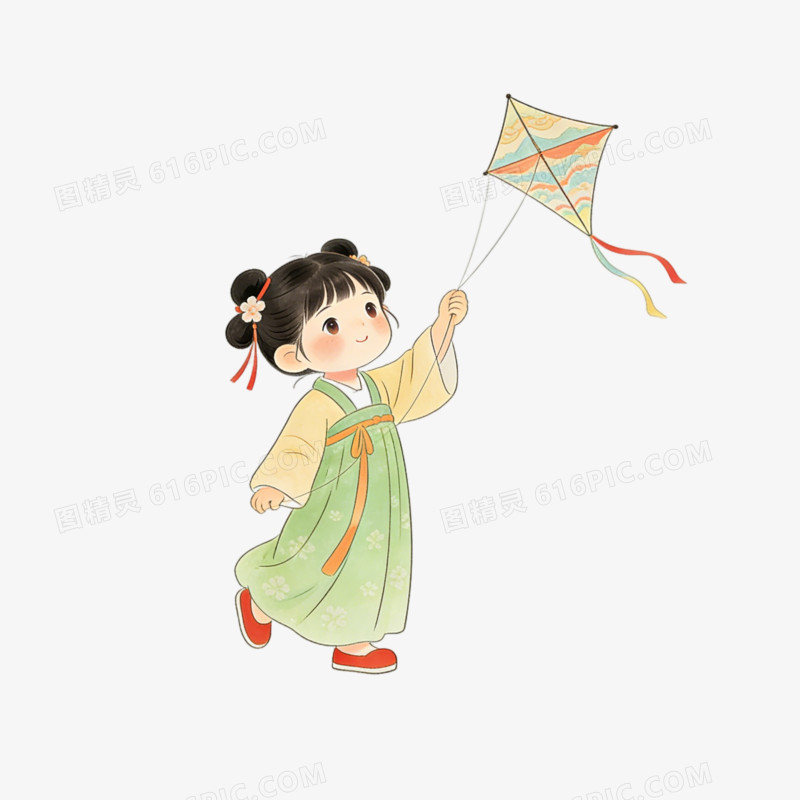 立春的时节的小女孩放风筝ai免抠元素