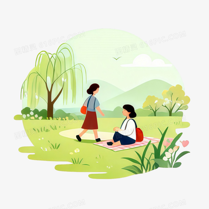 立春时节女士的游春ai免抠元素