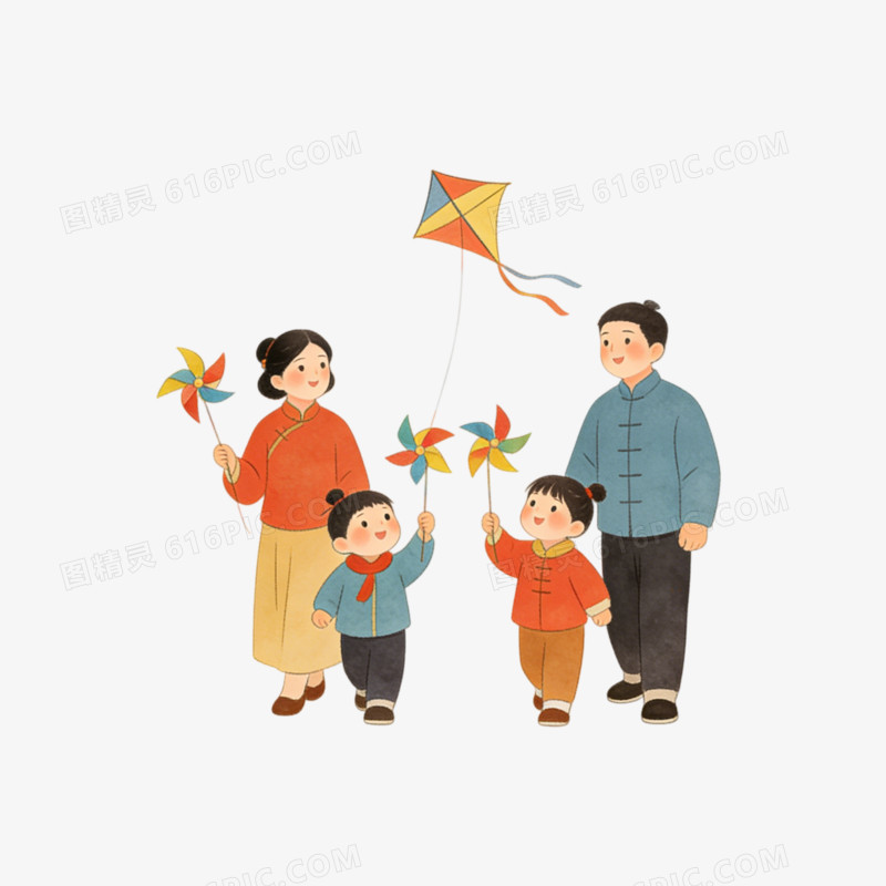 立春时节一家人游春ai免抠元素