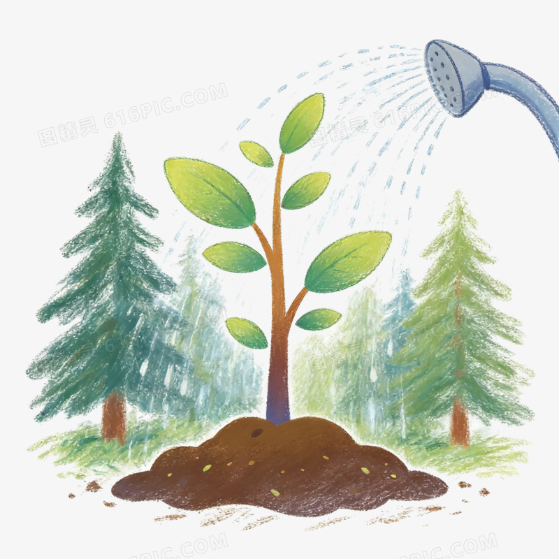 卡通风植树造林浇水插画ai免抠元素