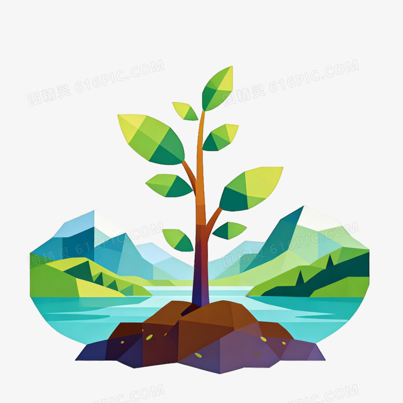 卡通植树造林低多边形插画ai免抠元素