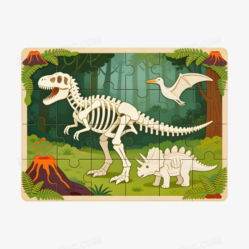 儿童益智玩具卡通恐龙拼图ai免抠元素