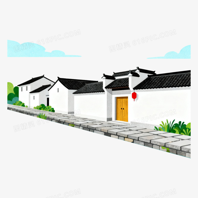 扁平风古镇风光免抠元素