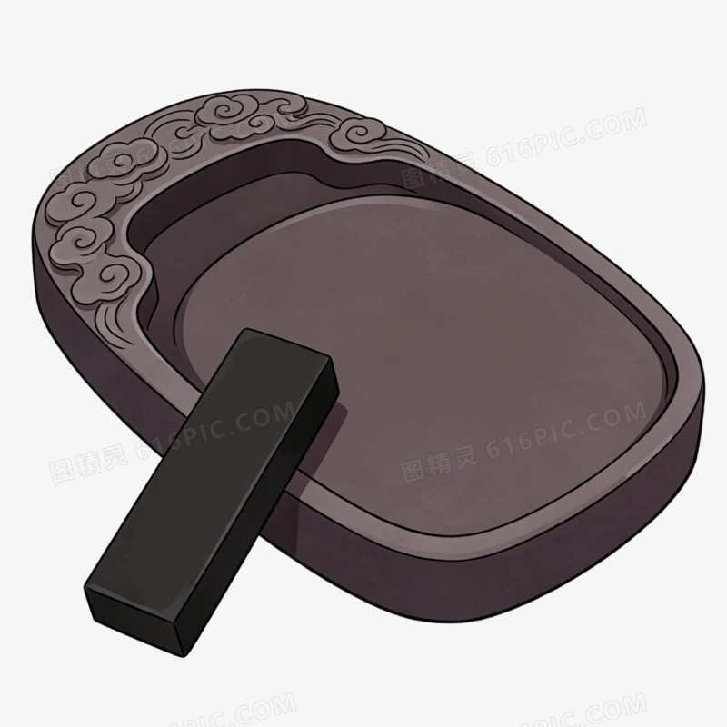 卡通文房四宝砚台和墨块免抠元素