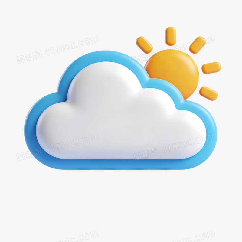 3D卡通天气图标晴转多云免抠元素