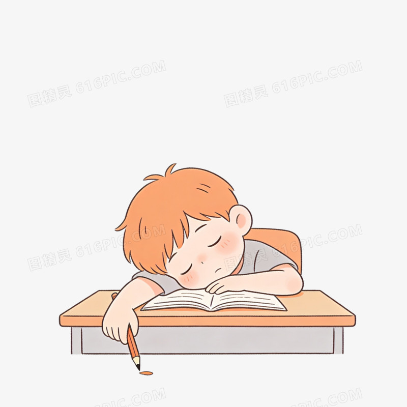 男孩伏案酣睡学习间隙休息免扣元素