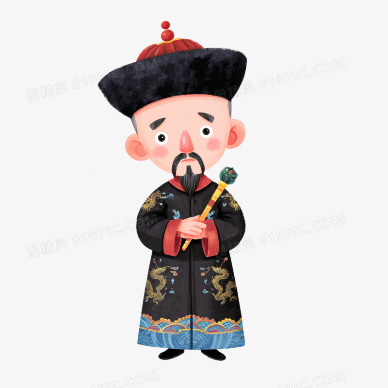 卡通手绘清代官员免抠元素