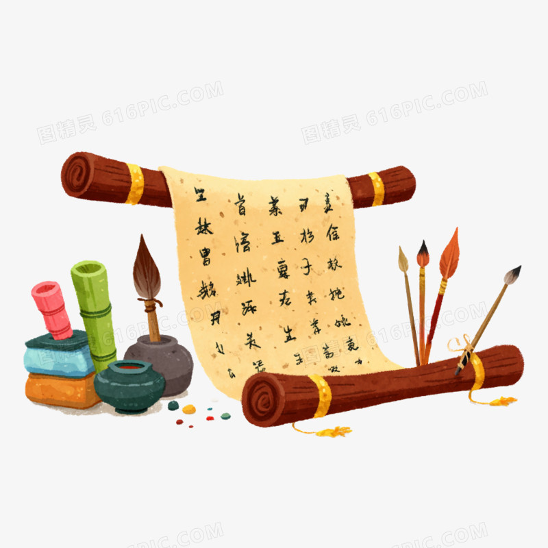 卡通手绘文房四宝免抠元素