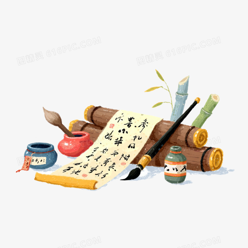卡通手绘文房四宝免抠元素