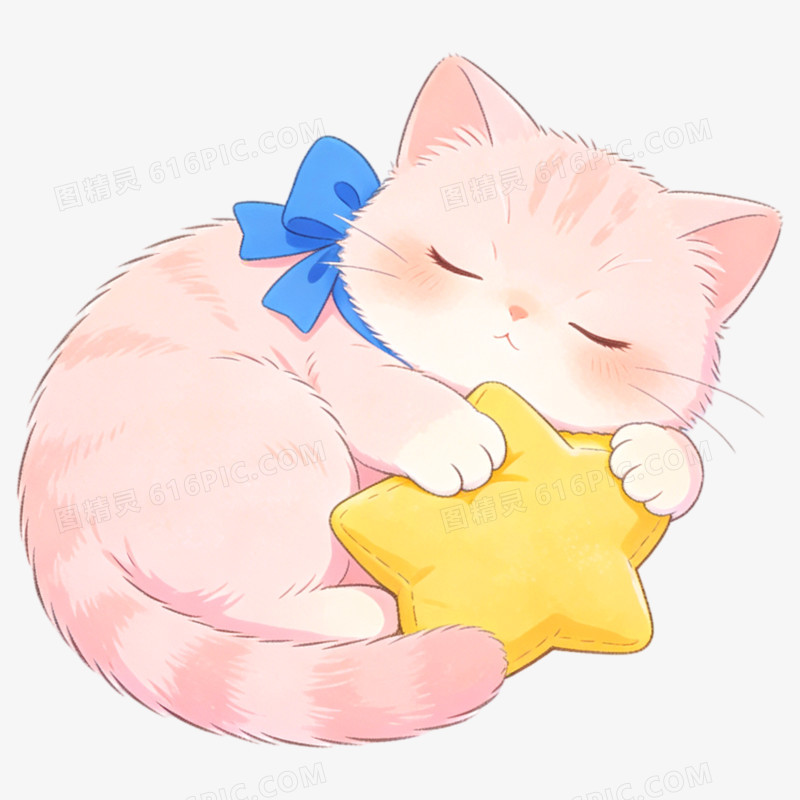 卡通手绘睡眠日睡觉的小猫咪免抠元素