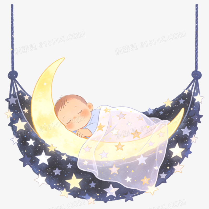 卡通手绘睡眠日睡觉的小宝宝免抠元素