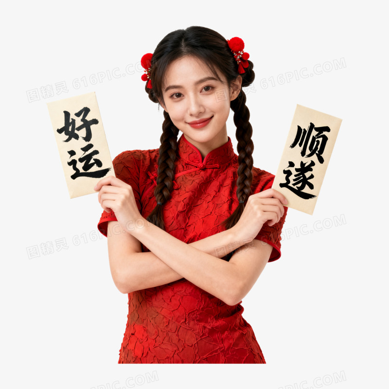 实拍风新年旗袍写真免抠元素